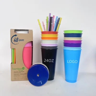 Customized Logo 16oz 24oz Tumbler Solid Reusable Plastic Coffee Cups With Lid and Straw