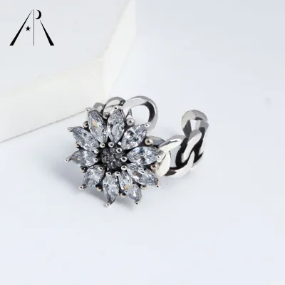 High Quality Low MOQ High Quality Flower Shape Sterling Silver 925 Wholesale Ring