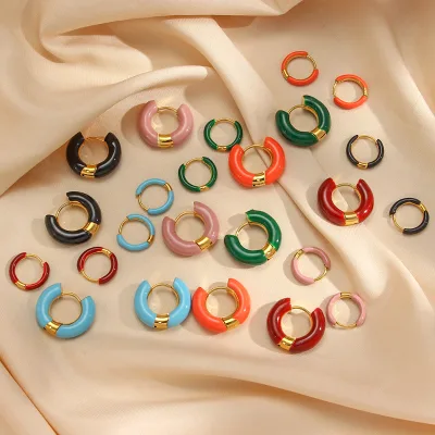 Dreamshow Cute Colorful Enamel Christmas Clip on Earring Gold Plated Stainless Steel Ear Clips Jewelry Earrings