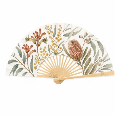 BSBH Wholesale Bulk Australian Style Bamboo Folding Hand Fan Custom Painting Portable Handheld Fan Outdoor Cooling