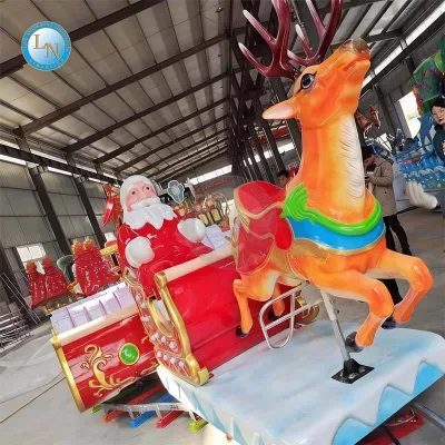 Commercial Santa Reindeer Track Train Electric Steel Fiberglass 220/380V Kids Rail Car Amusement Equipment for Scenic Spot