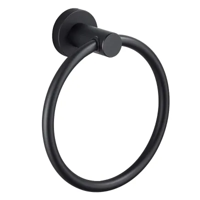 Hot Sale Modern Simple Style Matte Black Wall Mounted Round Holder Towel Bar Self Adhesive Brass Towel Rack for Bathroom