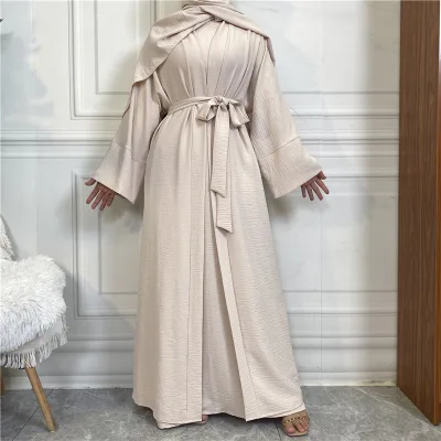 Simple Fashion Muslim Suit Abaya Sleeveless Dress Women's Cardigan With Pockets 1956