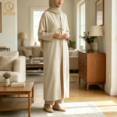 Autumn Winter Spring Custom Summer Stripe Abaya with Open Collar XXL Size Breathable Anti-Static Soft Clothing ODM Ready Supply