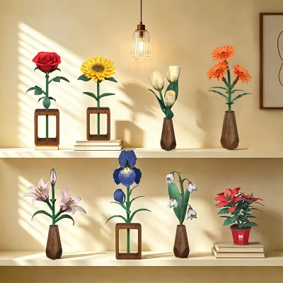 Cutebee Flower World Series DIY Wooden Flower Building Kit 3D Puzzle Floral Model Home Decoration Craft Gift for Adults