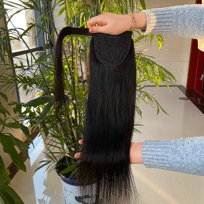 Indian Hair Double Weft Clip in Ponytail Hair Pieces Wrap Remy 100% Human Hair Extensions Natural Color No Shedding