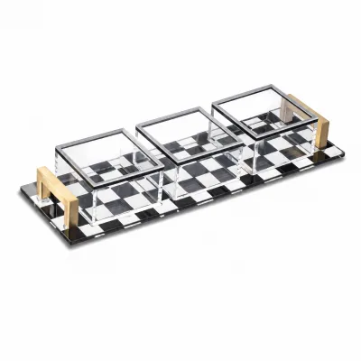 Acrylic Nut Serving Set Black White Checkered Tray With Gold Handle Rosh Hashanah Jewish Holiday Dried Fruit Condiment Bowl