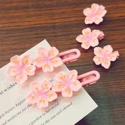 Wholesale Pink Cherry Blossom Hair Accessories Wavy Side Clips Hair Ties Scrunchies No Pull Hair Bands for Women Plastic crafts