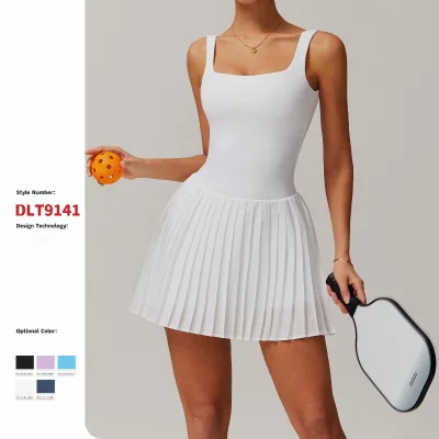 GCWAVE Nude Tennis skirt bottoming anti-exposure fitness pocket pleated skirt sports dress