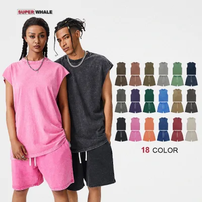 Wholesale Blank Custom Logo Heavyweight Shorts Sleeveless T Shirt Set for Men