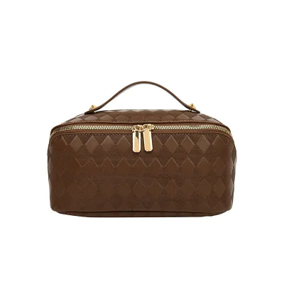 2026 New Quilted PU Leather Open Closure Flat-Style Large Capacity Makeup Organizer Portable Handheld for Pouch