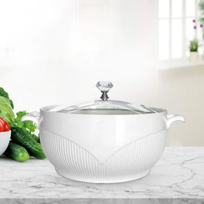 Kitchen Custom Wholesale White Ceramic Stockpot Cookware Set 2500ml Tempered Glass Lid Non-Stick Interior for Gas Induction