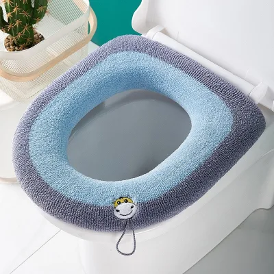 Household Portable O-shaped Knitted Toilet Seat Pad Bathroom Washable Winter Thicker Toilet Seat Cover Mat