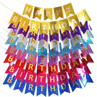 Baby's Boy or Girl Birthday Decor Gold Letter Happy Birthday Banner Laser Paper Bunting Banner