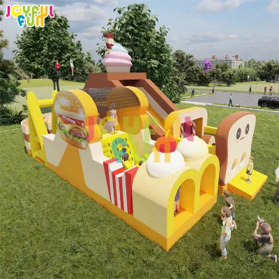 JOYFUL FUN Hamburger Commercial Inflatable Bouncy House with Obstacles Inflatable Obstacle Course