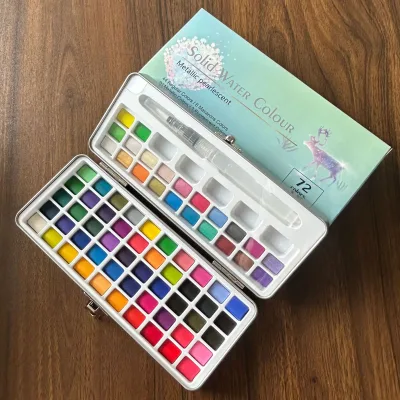 Professional 100 Colors Square Pan Solid Watercolor Paint Box Metallic Macaron Fluorescent Watercolor Set for Art