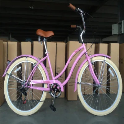 customize logo factory wholesale price white tire 26 inch 7 speed beach cruiser bike for women hybrid bicycle