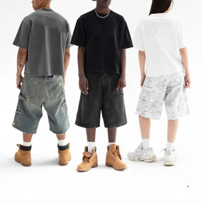 Manufacturer Custom Embroidery Logo Washed Street Jeans Y2k Streetwear Hip Hop Ripped Hole Denim Shorts Baggy Work Shorts