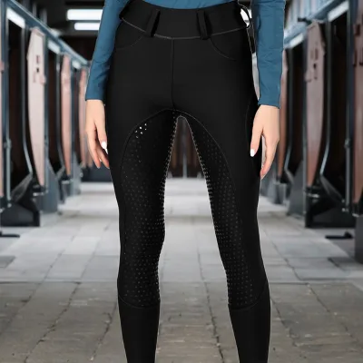 High Performance Black Nylon Equestrian Breeches High Waist Quality Horseback Riding Pants Non-Slip High Stretch Tights