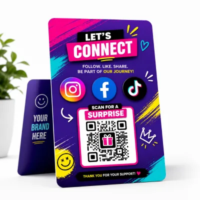 Modern Custom Hotel Card Folder Embossed Paper Social Media Marketing Scan QR Code Win Coupon Return Instruction Thank You Card
