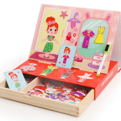 Wooden Children's cartoon Puzzle enlightenment Magnetic toys for Early Learning