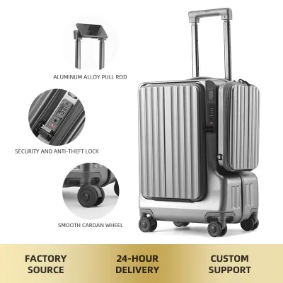 2026 New Arrival Luggage Side Pouch Trolley Case Front-Opening USB Charging Carry-On 20-Inch Suitcase Stylish Travel Business