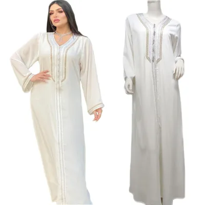 2023 New Style Women Dubai Luxury Abaya White and Gold Elegant Abaya for Party Women Muslim