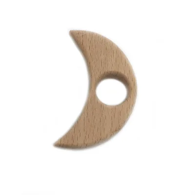 Hot Sale Non-Toxic Natural Wooden Baby Teether Toy Wood Pacifier Clip Chains Accessories Moon Wooden Teether