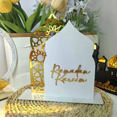 Eid Muslim Festival Decoration Ramadan Moon Acrylic Table Ornament Mosque Design Islamic Decor