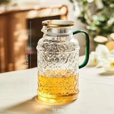 High Quality Resistant Glass Pitcher with Steel Lid,Water Carafe with Handle, Beverage Pitcher for Juice and Iced Tea Recyclable