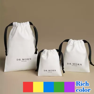 Custom Logo White Canvas Flap Closure Medium Size Fashion Jewelry Cosmetic Packaging Dust Bags Gift Storage Wholesale