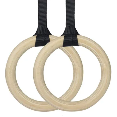 Durable Fitness Training Fitness Nylon Strap Wooden Gymnastic Gym Rings