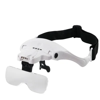 Headband Magnifier with 4 LED 2 Level  Lights and 5 Detachable Lenses Rechargeable Head Magnifying Glass 1.0-3.5X