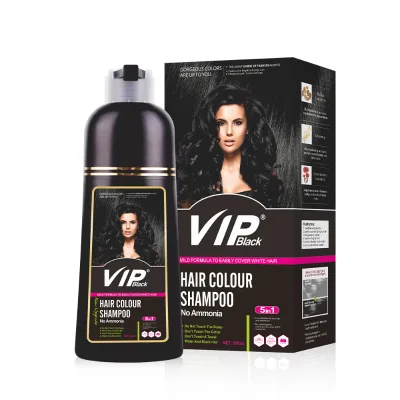 VIP Black 5 in 1 Semi-Permanent Herbal Hair Colour Shampoo Ammonia Free Natural Cover Gray White Hair 500ml