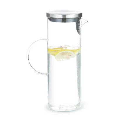 Handmade 1.5L Borosilicate Glass Jug and Water Pitcher with Lid Heat Resistant Drinkware