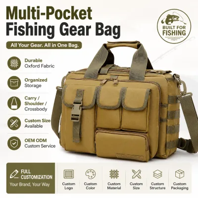 Men's Tactical Messenger Handbag Waterproof Oxford Cloth Fishing Waist Packs Bags with Zipper Closure Polyester Lining