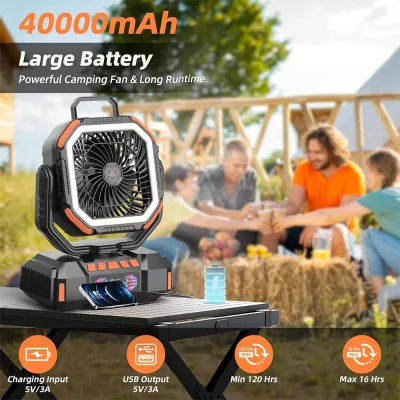 Portable Rechargeable Fan 40000 mah 4 Speed Solar Outdoor Camping Fan Ventilador Recargable with Power Bank Night Light for Tent