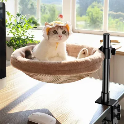 Adjustable 360° Rotating Cat Hammock Durable Soft Cloth Nest for Family Office Durable Steady Desktop Pet Perch Solid Pattern