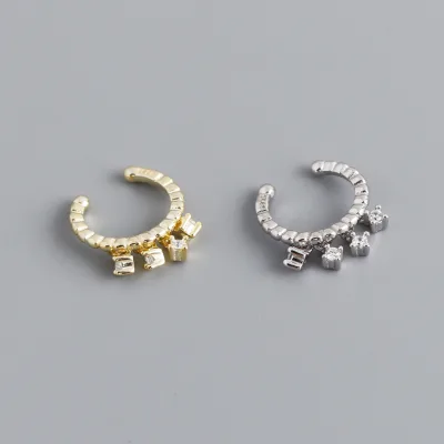 No Piercing Ear Bone Jewelry 925 Sterling Silver Ear Cuff Zirconia Tassel Gold Plated Ear Clip