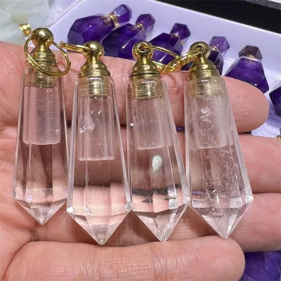 Hot Sale Natural Handmade Gemstone Crafts Crystal Citrine Clear Quartz Quartz Perfume Bottle for Pendant Souvenir Gifts