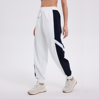 Custom Design Color Block Elastic Waist Zipper Bottom Casual Loose Pants for Women