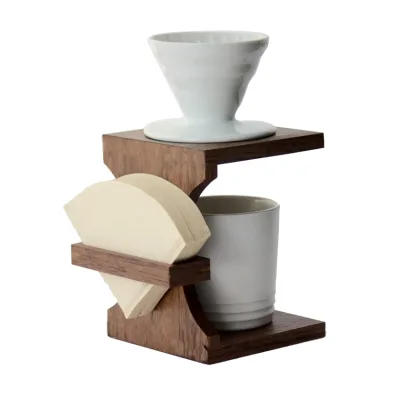 New Design Pour Over Coffee Stand Handmade Wood Coffee Stand Bamboo Coffee Filter Holder with Dripper Paper Stand