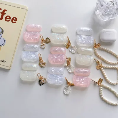 Headset Protective Cover Dreamy Pearl Shell Soft Case with Keychain for AirPods 4 3 2 1 Pro 2 3 Wireless Earphone Box Cover