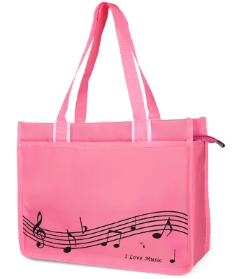 Custom Pink Music Note Tote Bag Waterproof Nylon Shoulder Handbag Large Capacity Reusable Shopping Beach Bag for Women