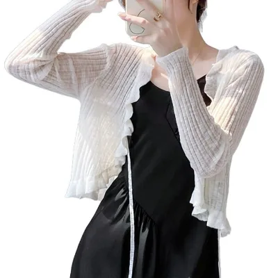 Sun-protective Knitted Cardigan Womens Short Thin Outerwear Air-conditioning Shirt Summer Ice-cool Fairy-like Top