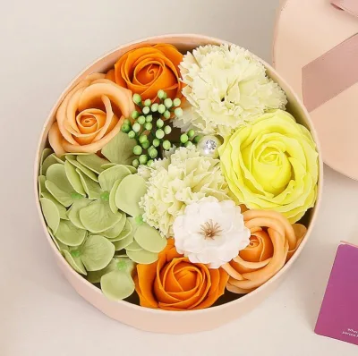 Valentine Gifts Round Shape Rose Soap Flower Gift Box Never Withered Artificial Flower for Mother's Day Birthday Anniversary