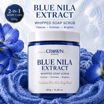 Blue Nila Whipped Soap Scrub Body Exfoliating Cleanser Brightening Moisturizing Foam Polish Shower Skincare Daily Treatment