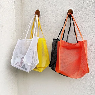 New Style Transparent Mesh Casual Handbag for Women Single Shoulder Strap Fashionable Lightweight Large Capacity Shopping Bag