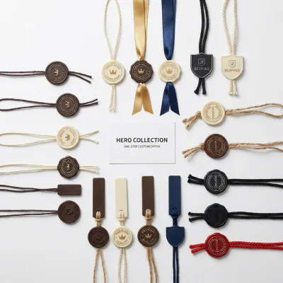 Custom Luxury String Seal for Hang Tags, Plastic Garment Tag Fastener, Nylon/Cotton/Waxed String with Logo Seal.