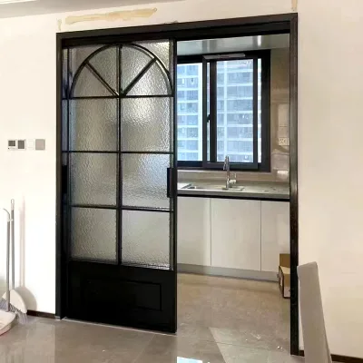 French-style Classic Single-panel Aluminum Alloy Arched Glass Casement Door for Bathroom with Manual Opening